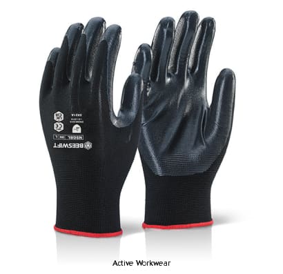 Nite Star Nitrile Coated Work Glove in Black (Pack of 100) by Beeswift NSGBL