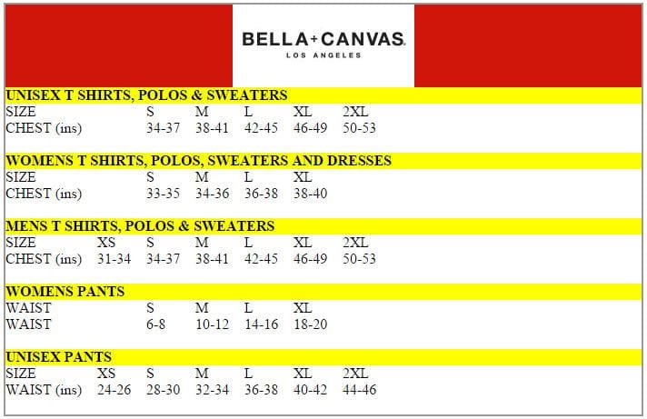 Bella Size Chart Active-Workwear