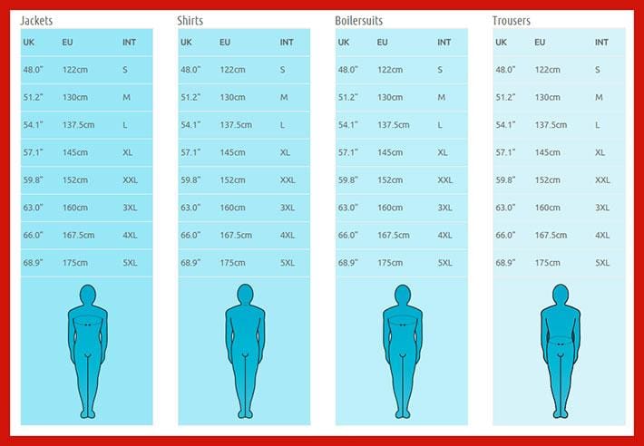 BdriWeatherproof Size Chart Active-Workwear