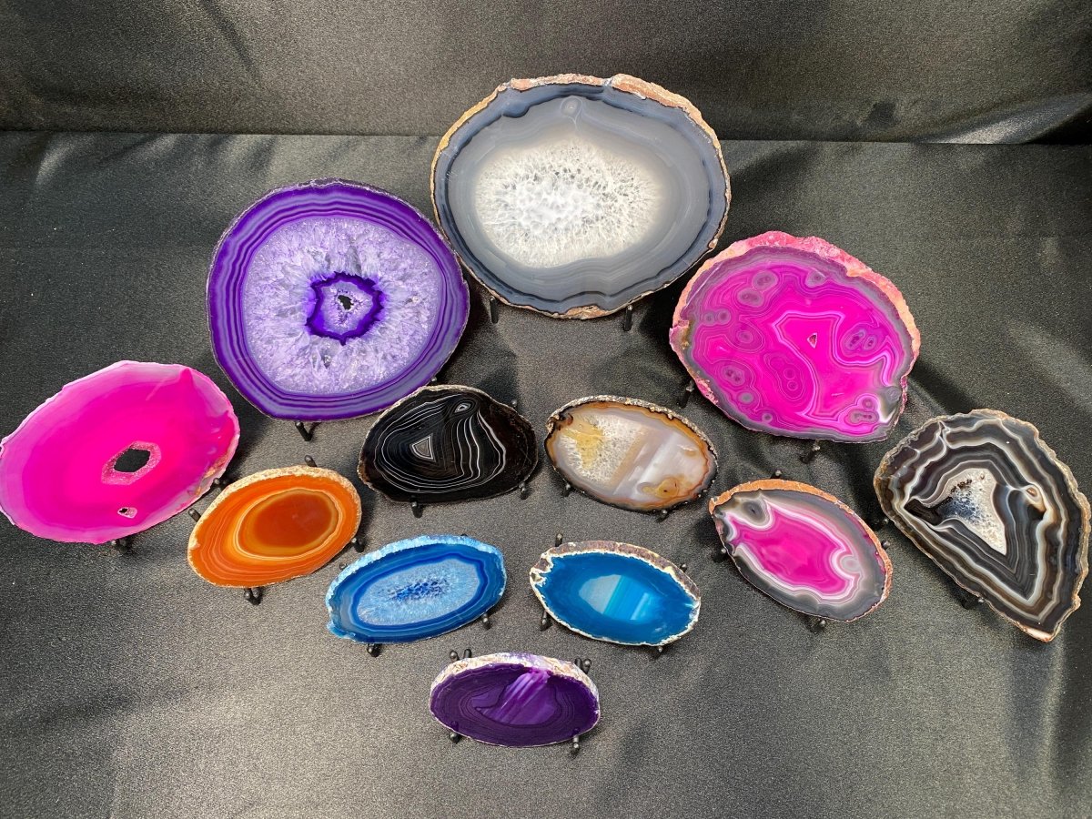 Agate Geode Slice Crystal Bundle Lot (12 Pieces) Bulk Wholesale Gemstone Décor Collection