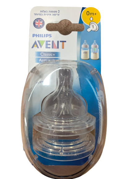 פטמות אנטי-קוליק Philips Avent, זוג 0M+, זרימה איטית, סיליקון רך, מפחיתות גזים עם שסתום AirFlex, ללא BPA.