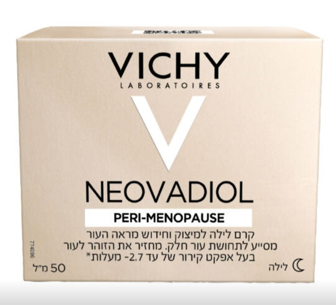 קרם לילה NEOVADIOL של VICHY, מיועד לחידוש והזנה של עור במעבר לגיל המעבר, עם אפקט מיצוק.