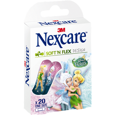 פלסטרים בעיצוב דיסני פיות - Nexcare, 20 יחידות, רכים ונעימים לטיפול בפצעים.