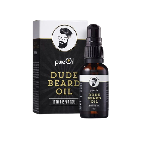 שמן טיפוח הזקן Dude Beard Oil מבית PureOil באריזת קופסה שחורה-לבנה, מכיל 30 מ