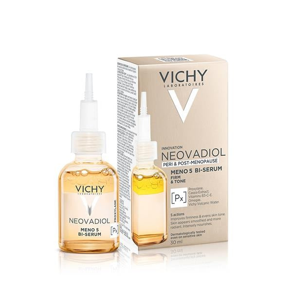 סרום NEOVADIOL MENO 5 BI-SERUM של Vichy מיועד לגיל המעבר, מכיל פיטואסטרוגנים ומסייע במיצוק וגמישות עור.