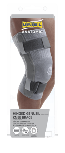 מקבע ברך עם חיבורים, מסוג 'Hinged Genusil Knee Brace' מהמותג 'URIEL'.