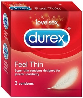 קופסה של קונדומים ממותג Durex, דגם Feel Thin.