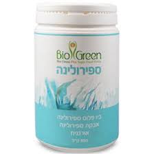 קופסת אבקת ספירולינה אורגנית 500 גרם של Bio Green, תוסף תזונה עשיר בחלבונים, ויטמינים ומינרלים.