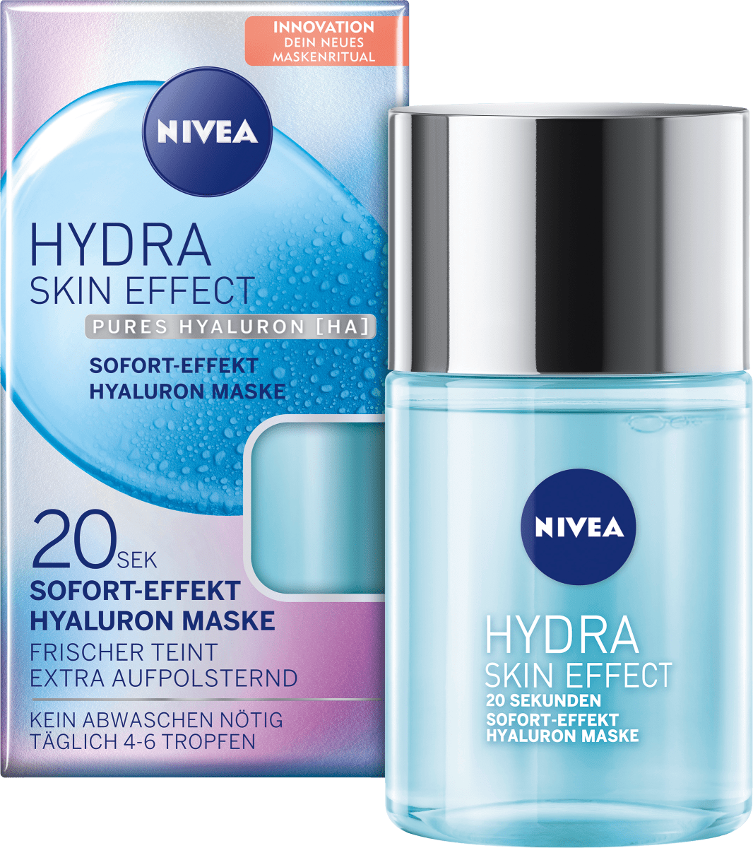 Nivea Hydra Skin Effect - מסכת פנים חומצה היאלורונית, אפקט מיידי תוך 20 שניות, טיפוח עור מרענן.