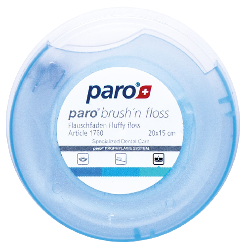 סרט דנטלי מבית המותג paro בשם 'brush'n floss', באורך 20 מטר.