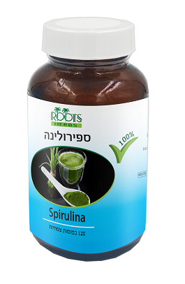 בקבוק של ספירולינה מהמותג Roots Herbs.