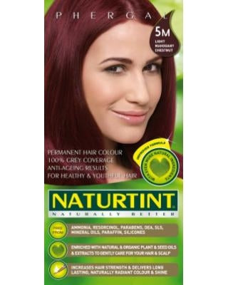 קופסת צבע שיער קבוע של המותג Naturtint בגוון 5M, אדום בהיר מהגוני ערמונים בהיר.