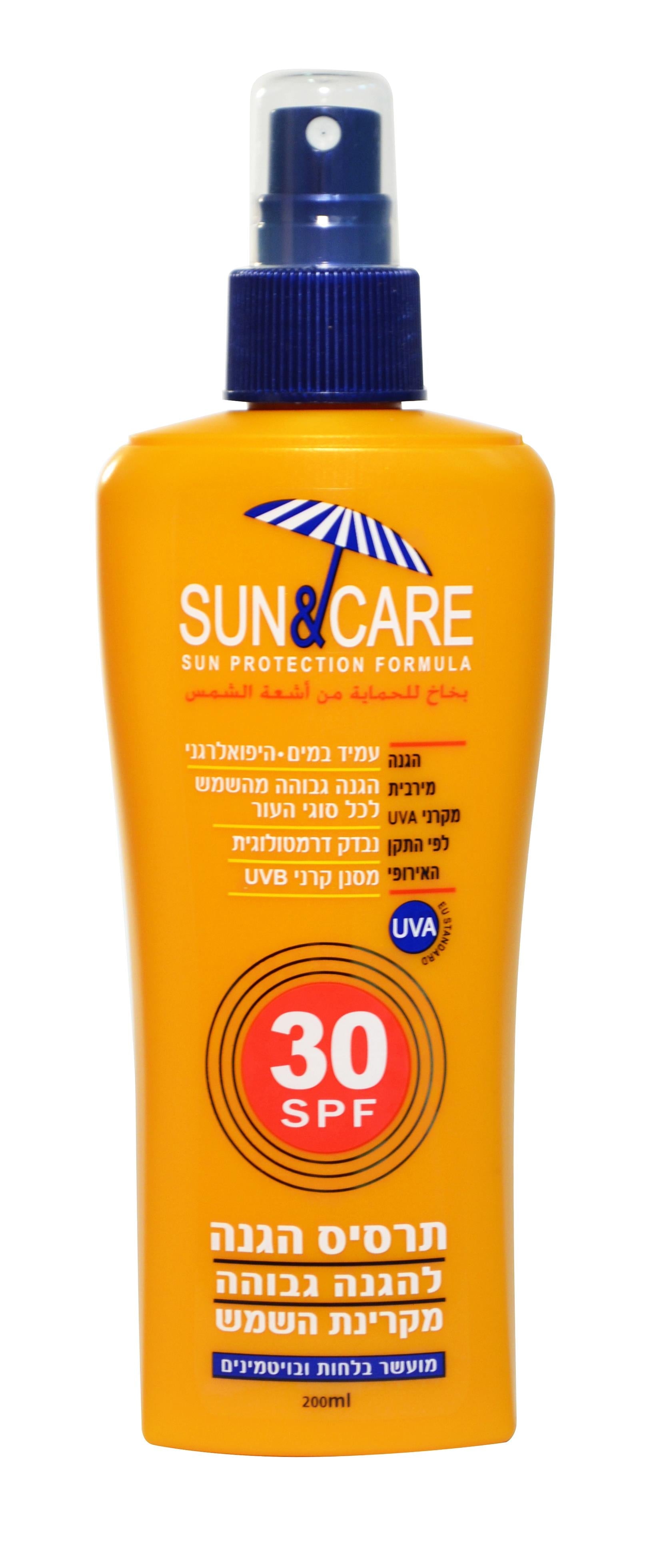 תרסיס הגנה מהשמש עם SPF 30 של המותג SUN & CARE, בגודל 200 מ