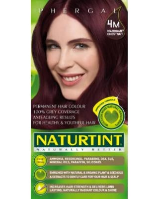 צבע שיער קבוע NATURTINT בגוון 4M - ערמוני כהה, מציע כיסוי מושלם של 100% לשיער אפור.