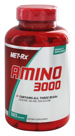 בקבוק תוסף תזונה 'AMINO 3000' של MET-Rx, מכיל 180 קפסולות