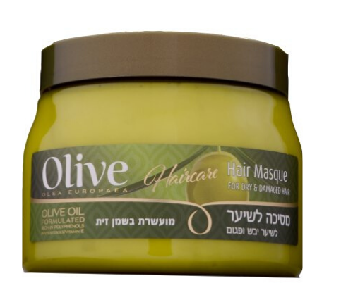 מסיכת שיער Olive לשיער יבש ומפגע. מועשרת בשמן זית לחיזוק ולחות. קופסה אחת בלבד.