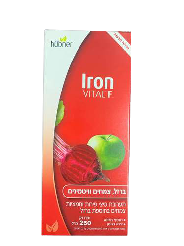 המוצר המוצג הוא תוסף בריאות Iron Vital F של Hübner, תוסף <a href=