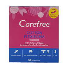 מגן תחתון Carefree Cotton Flexiform - 56 יחידות, רכות ונוחות מירבית, היגיינה נשית עם תחושת יובש, מתאים לכל סוגי התחתונים.