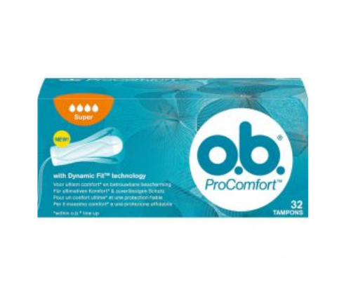 o.b. ProComfort Super טמפונים, 32 יחידות, טכנולוגיית Dynamic Fit לנוחות וספיגה מעולה.