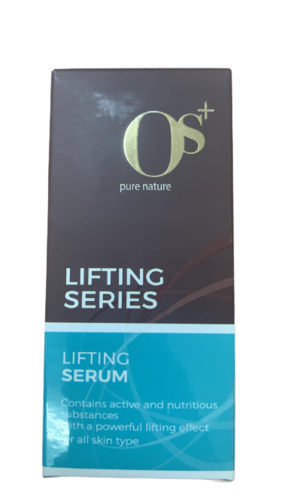 סרום הרמה (Lifting Serum) של המותג Os+, מיועד לכל סוגי העור. הסרום נארז בקופסה 30 מ