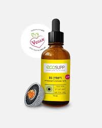 שמן טיפולי 'Ecosupp' בצבע חום כהה עם טפטפת שחורה, תווית בצבעים צהוב, לבן וירוק עם פרטים בשפה העברית. התווית כוללת תו 'ויוגן'.