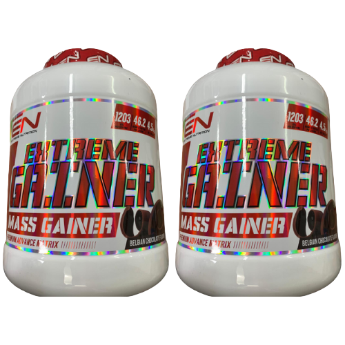 תוסף תזונה מסוג 'Mass Gainer' בשם 'Extreme Gainer' של מותג EN Nutrition. בתמונה ישנן שתי קופסאות של המוצר, כל אחת במשקל 1203 גרם, בטעם שוקולד בלגי.