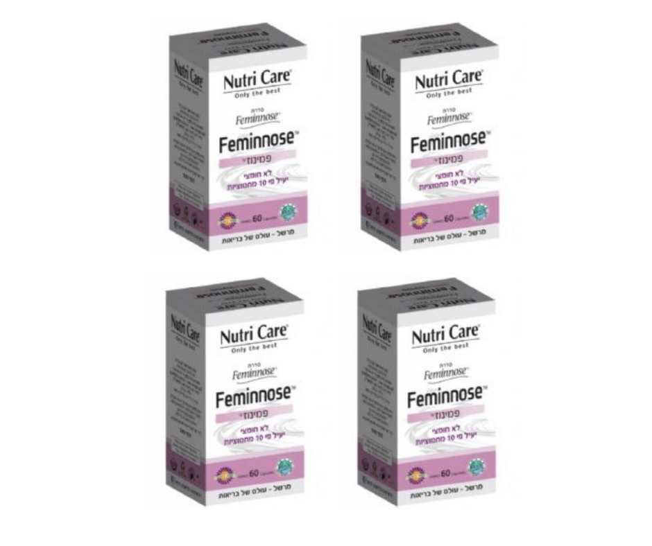 ארבע קופסאות של תוסף תזונה בשם 'Feminose' ממותג 'Nutri Care'. כל קופסה מכילה 60 יחידות, בסך הכל 240 יחידות. ללא חומרים משמרים.