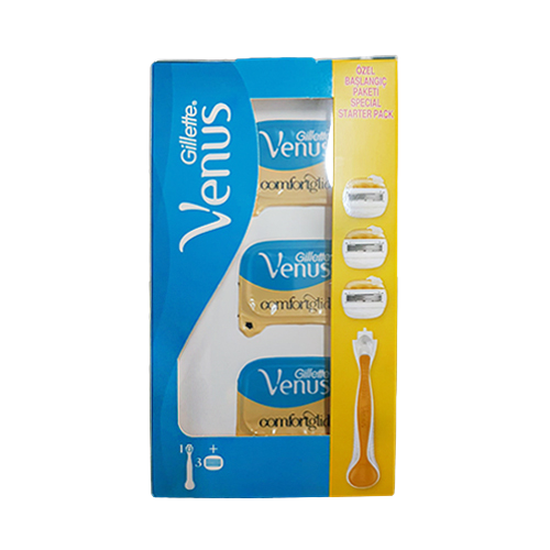 חבילת גילוח Gillette Venus - ידית עם 3 מסרקים, כל אחד עם 5 להבים.