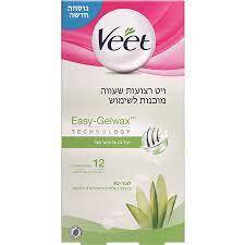 רצועות Veet להסרת שיער לעור יבש, 12 יחידות, טכנולוגיית Easy Gelwax לאיכות טיפוח גבוהה.