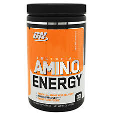 Amino Energy של ON הוא תוסף אנרגיה באריזת פח שחורה וכתומה.