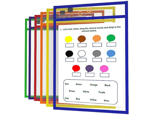 6-Pack Dry Erase Black Pockets Plastic Sleeves for Organized Learning