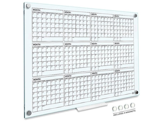 Whiteboard Calendar - Glass Board Monthly Calendar - 46 X 34 - Large Wall  C