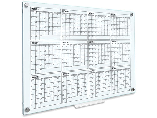 Professional Glass Whiteboard Calendar 34x46 Monthly Planner with Marker  Tray –