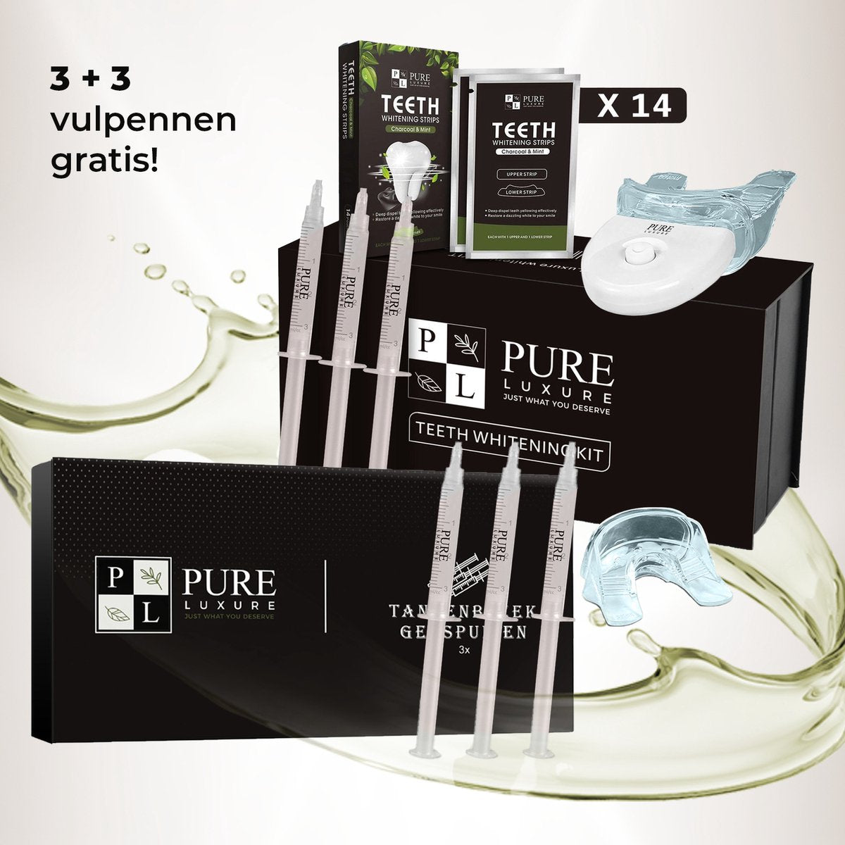 Voordeelbundel Tandenbleekset + 14 whitening strips en 6 gelpennen - Pure Luxure product image