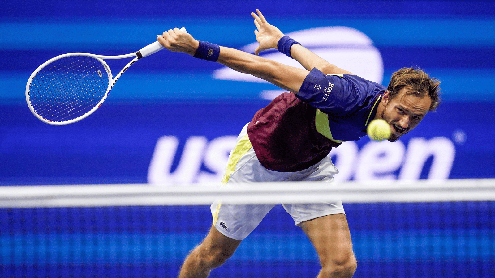 Russian male hits slice backhand