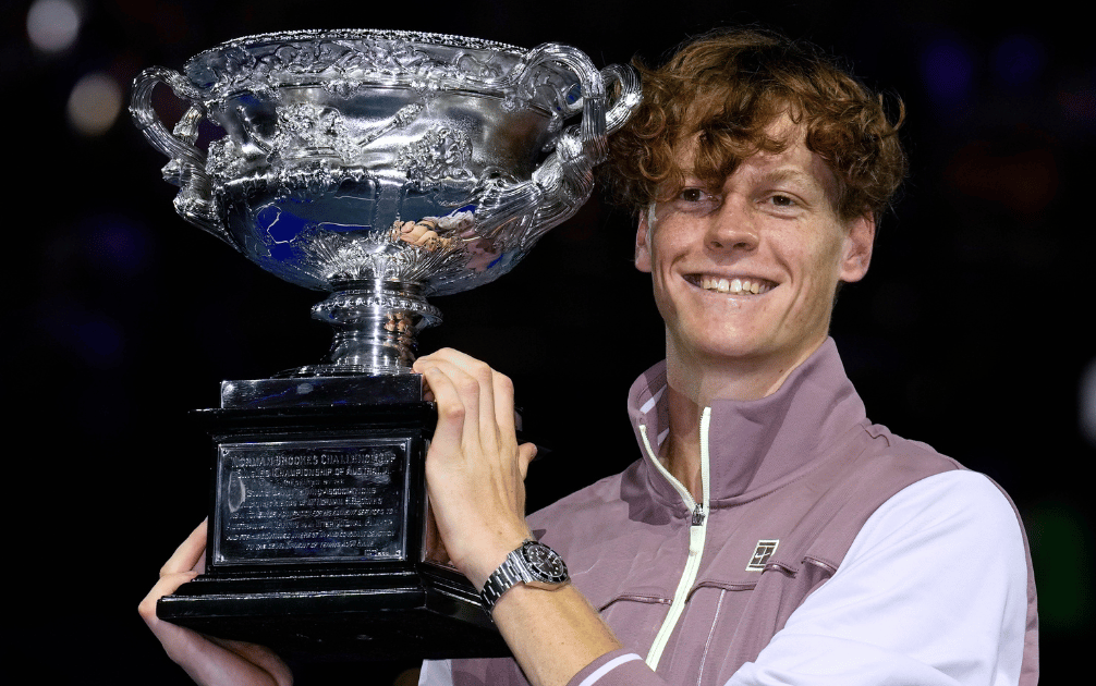 Jannik Sinner with the 2024 Australian Open trophy.