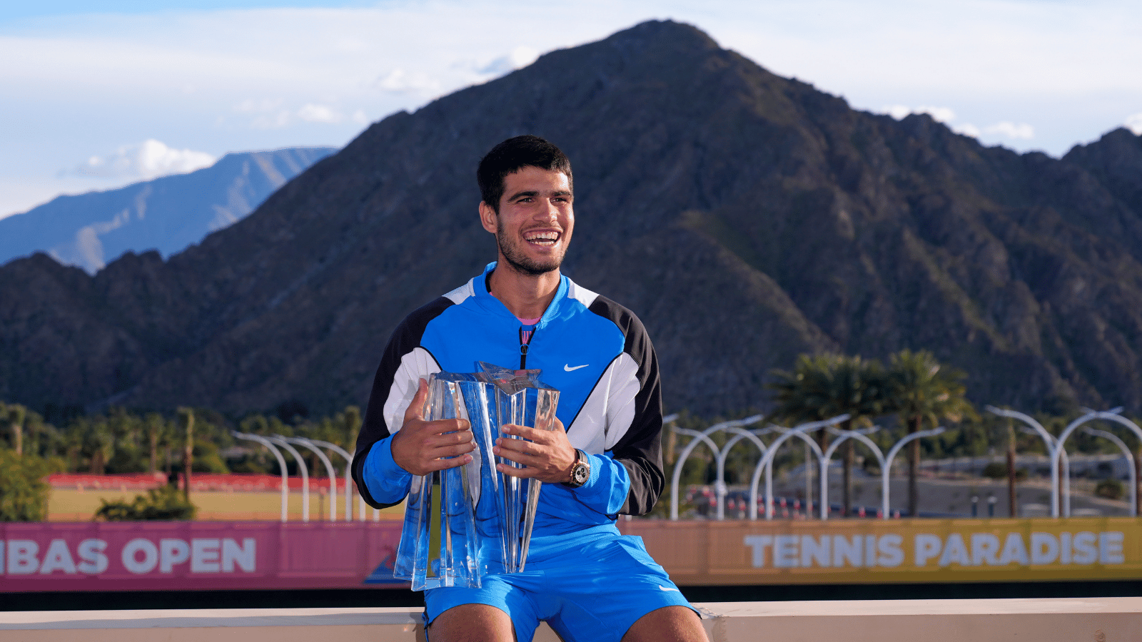 Carlos Alcaraz with his Indian Wells trophy.