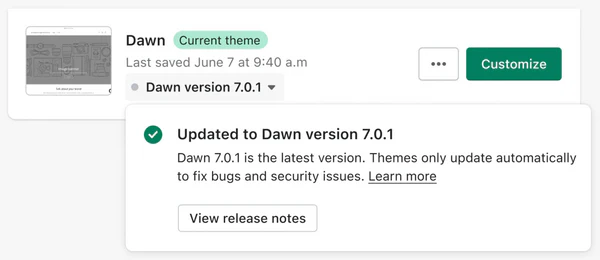 Automatic update notification for Shopify Theme