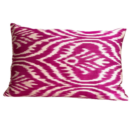 Housse de coussin velours soie ikat 40x60 rose