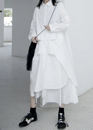 Simple White Asymmetrical Patchwork Cotton Vacation Dresses Spring - Linadiva