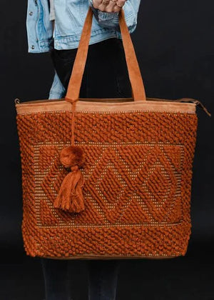 Rust Diamond Pattern Tote - Rural Lane Collective