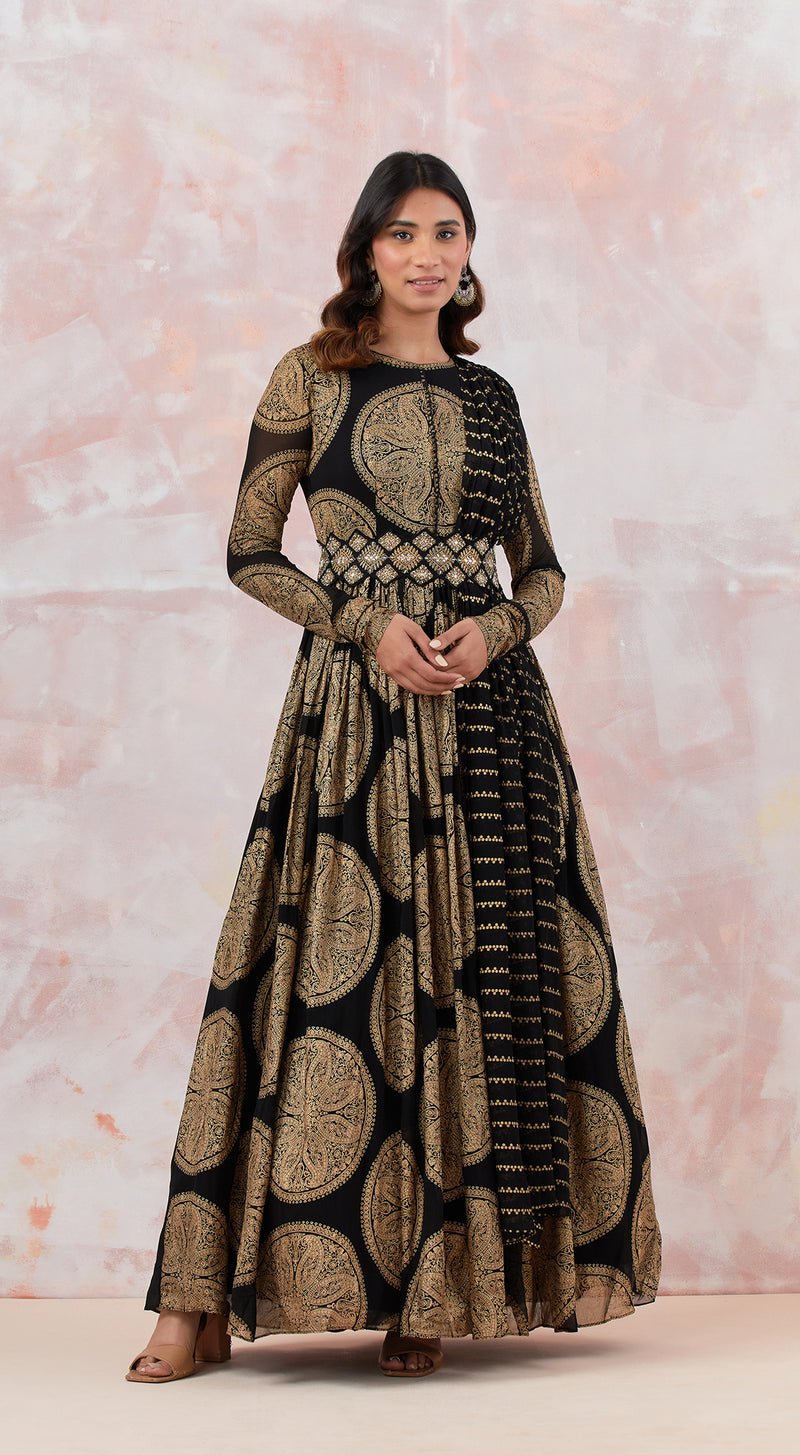 Black Cotton Anarkali Suit Set