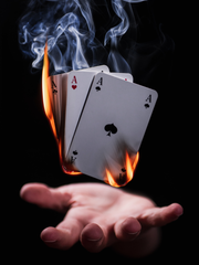 Floating burning smoking four aces