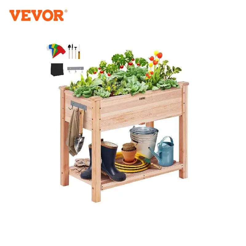 VEVOR Wooden Raised Garden Bed Planter Box Elevated/Floor w/ Whole Kit and Drainage System for Planting Flower Vegetable Herb