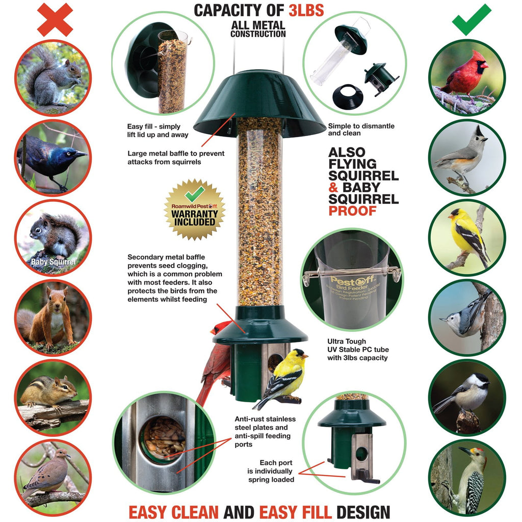 Roamwild PestOff Mixed Seed Squirrel Proof Bird Feeder ...