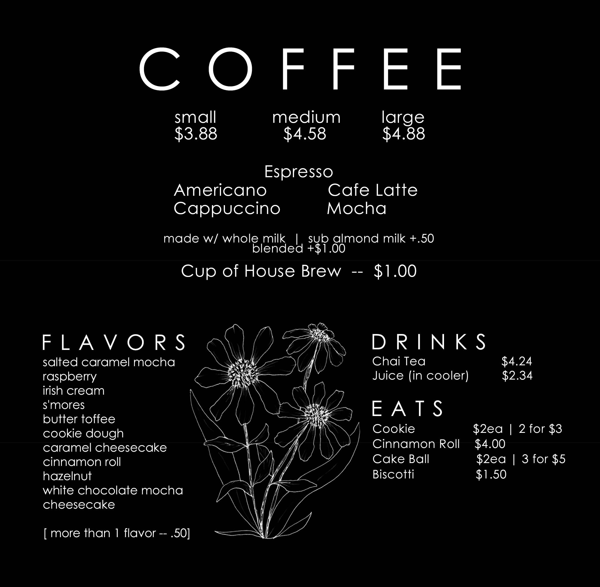 Drink & Food Menu Local Roots Floral & Gifts