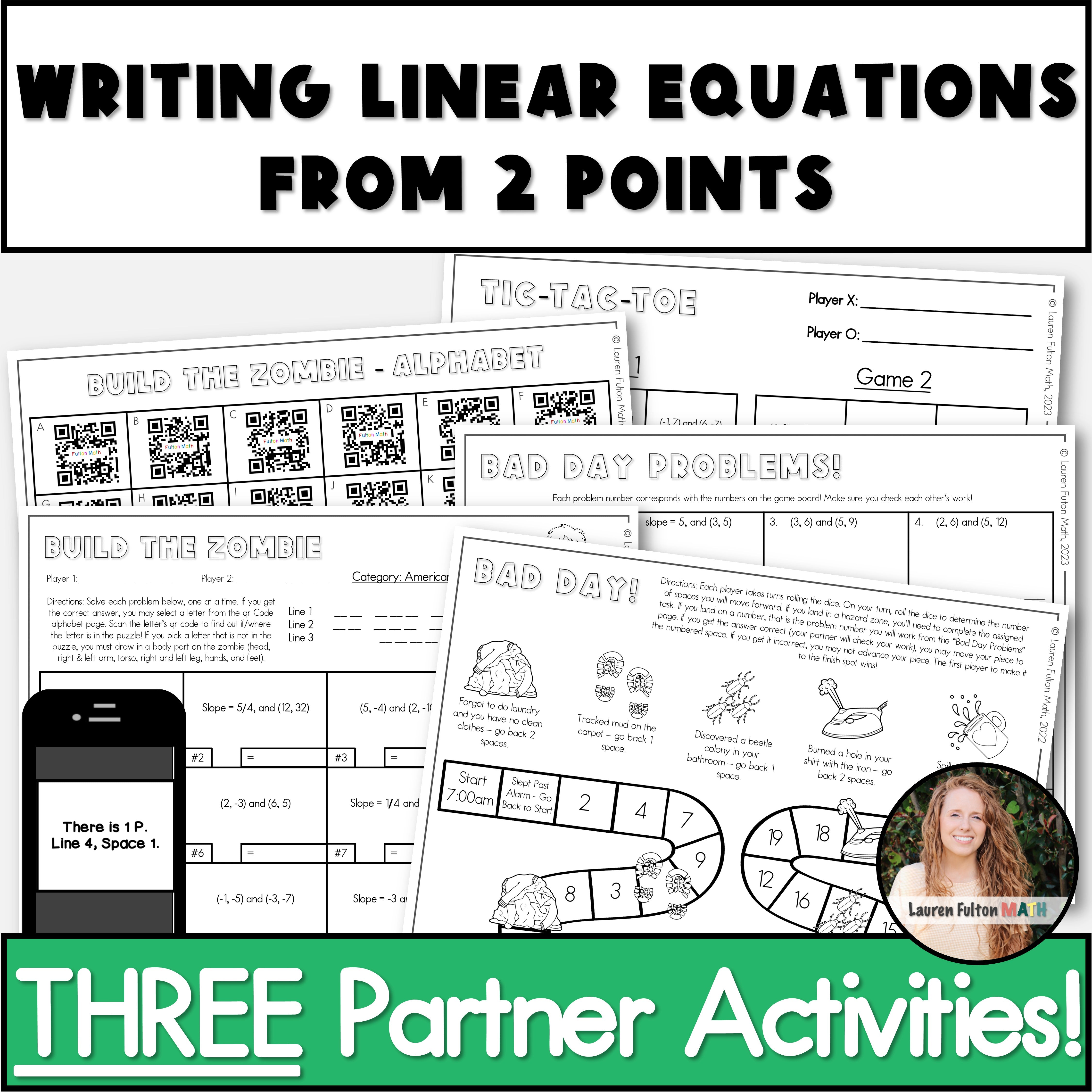 Writing Linear Equations from Two Points Slope and a Point Activity
