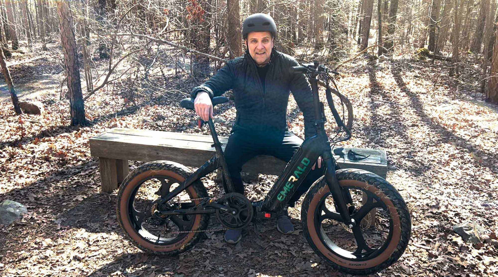 Biker on trail with Emerald Ebike