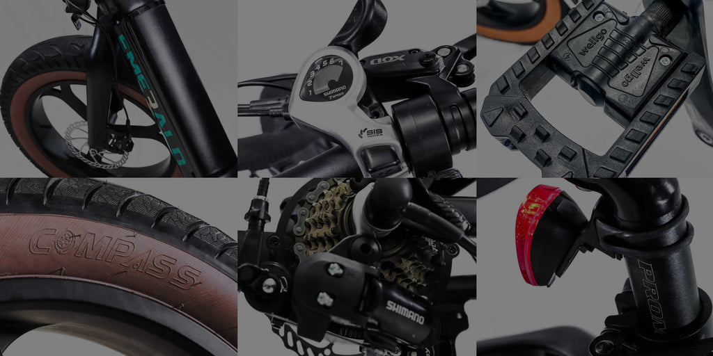 A close up of ebike components