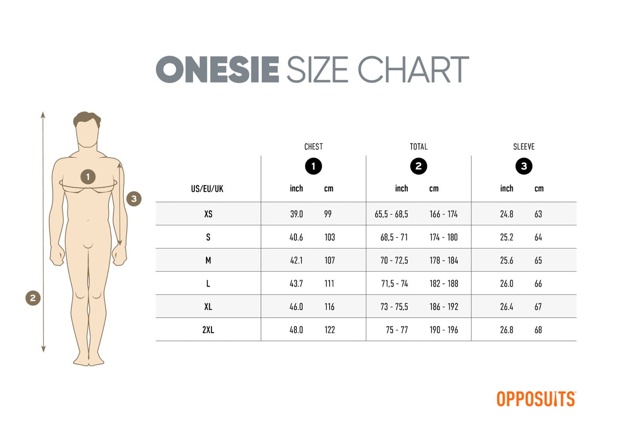 OppoSuits Onesies Size chart
